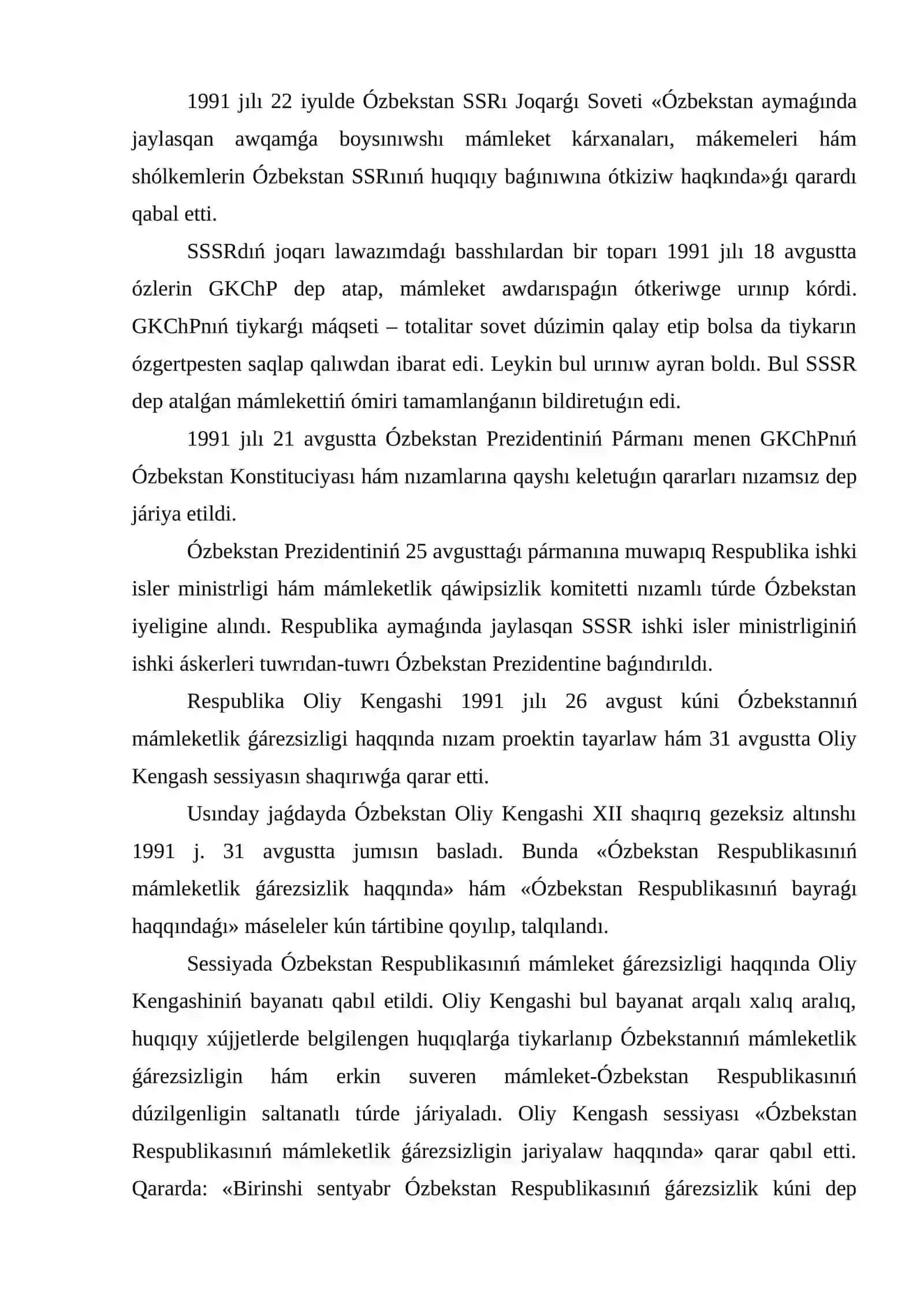 Ǵárezsiz Ózbekstan Respublikasınıń dúziliwi hám onıń tariyxıy áhmiyeti 3