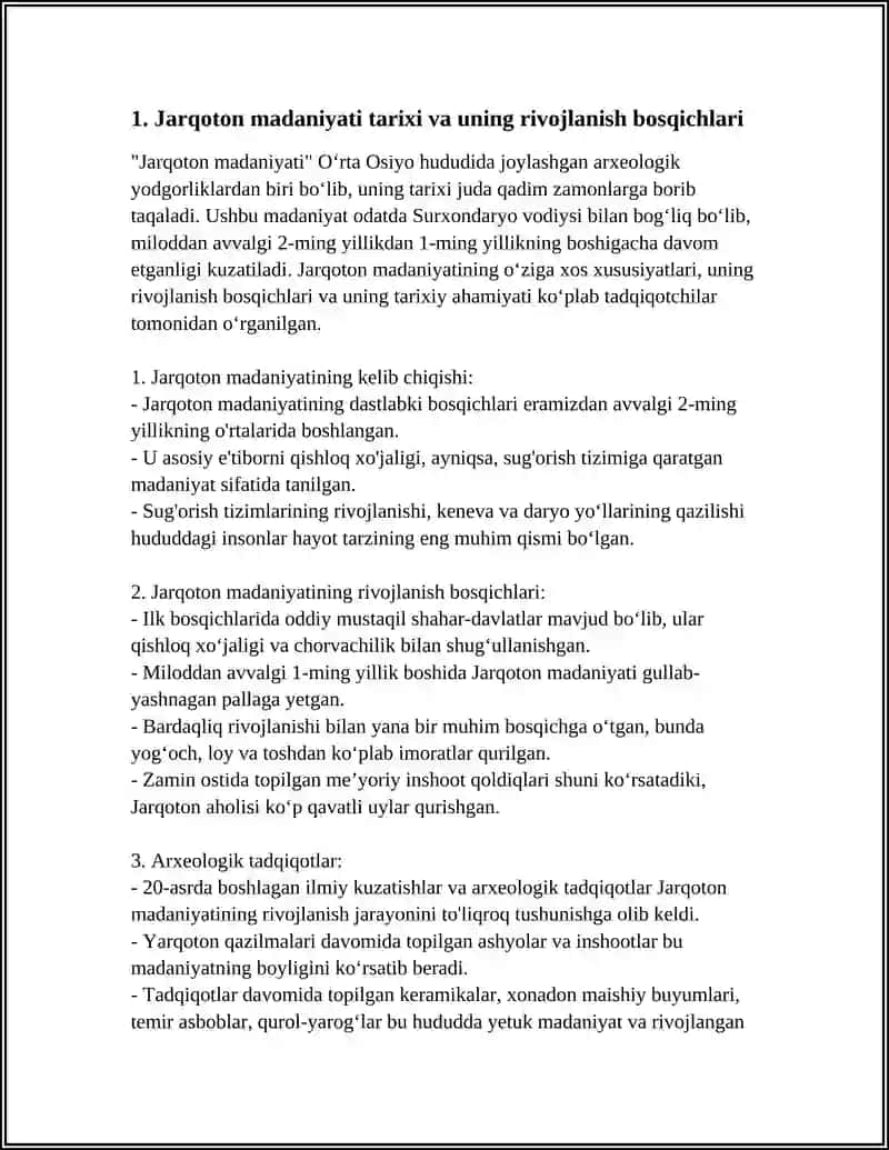 JARQOTON MADANIYATI HAQIDA MUSTAQIL ISH 3