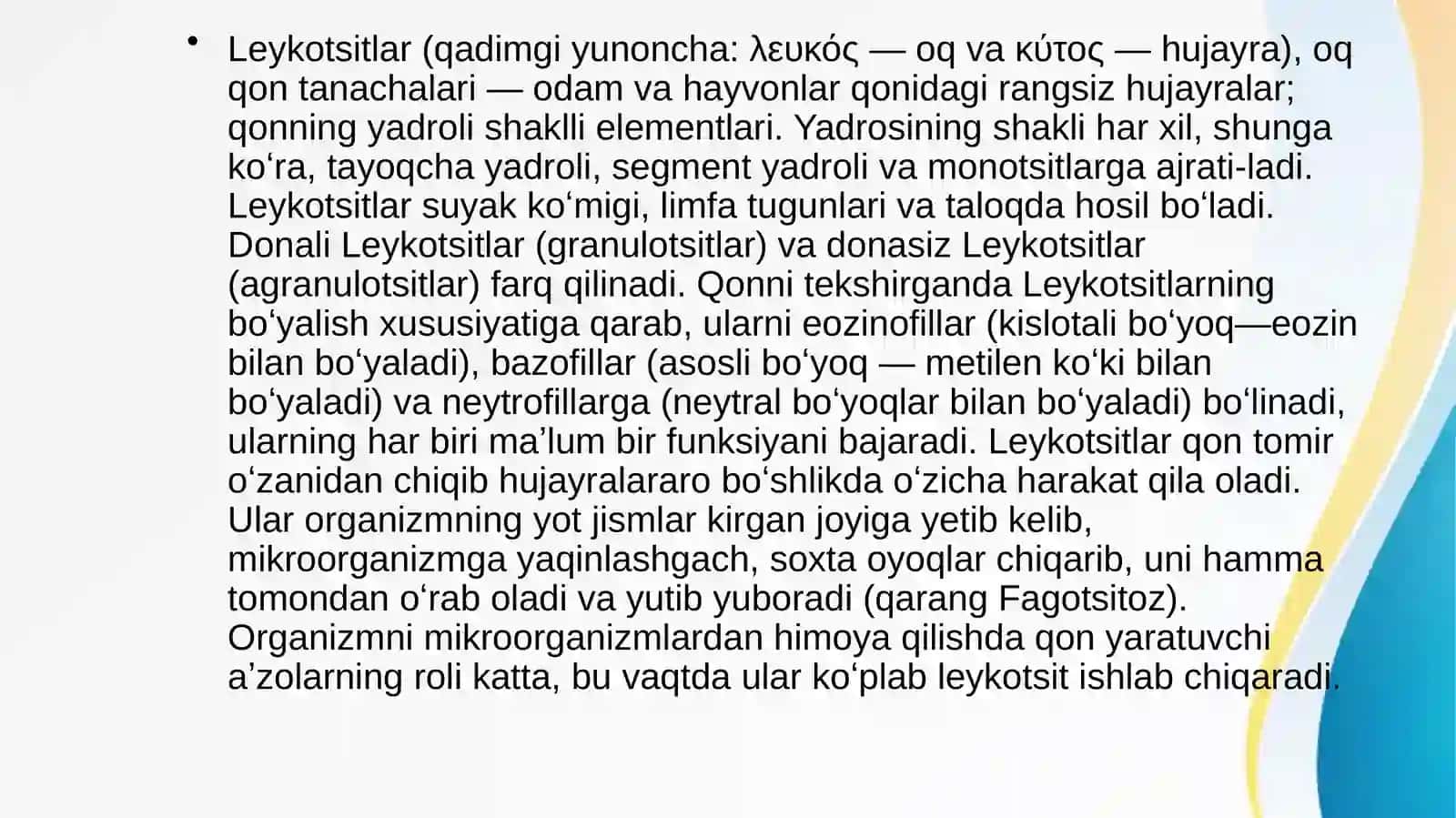 Leykotsitlar metabolizmi xususiyatlari 3