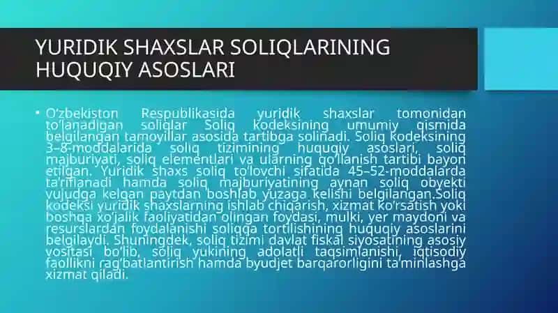 Yuridik shaxslar soliqlarining huquqiy asoslari 3