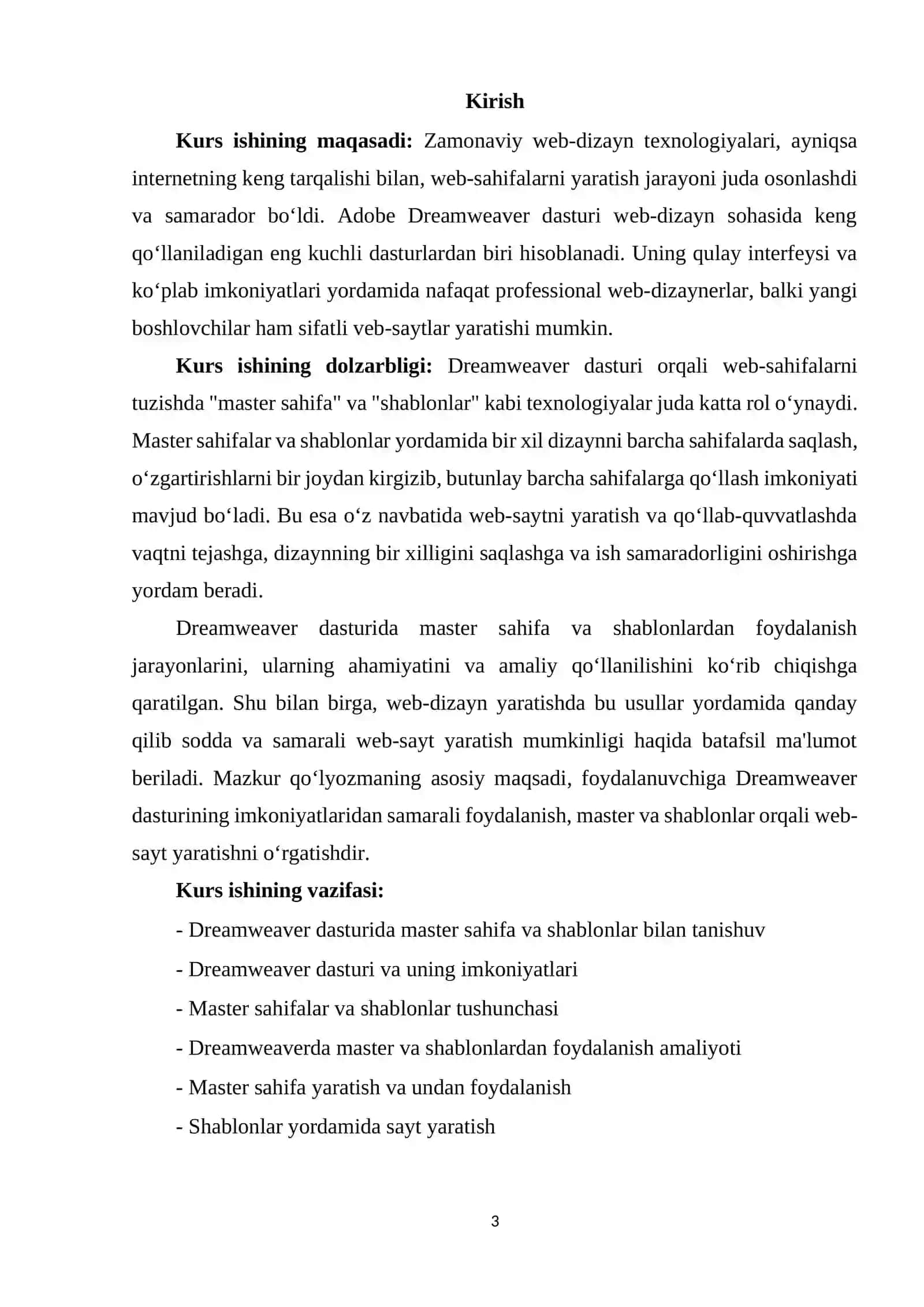 DREAMWEAVER DASTURIDA MASTER VA SHABLONLAR BILAN ISHLASH 3