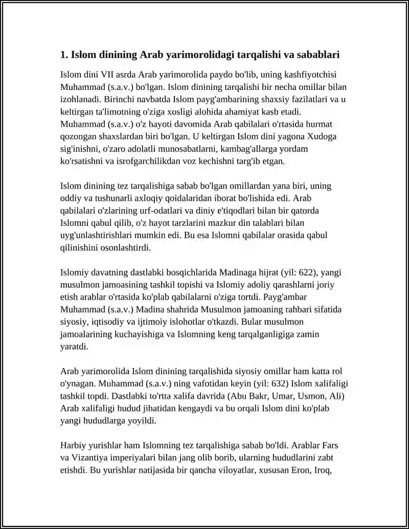 ARABLAR ÒRTA ASRLARDA:ISLAM VA XALIFALIK 3