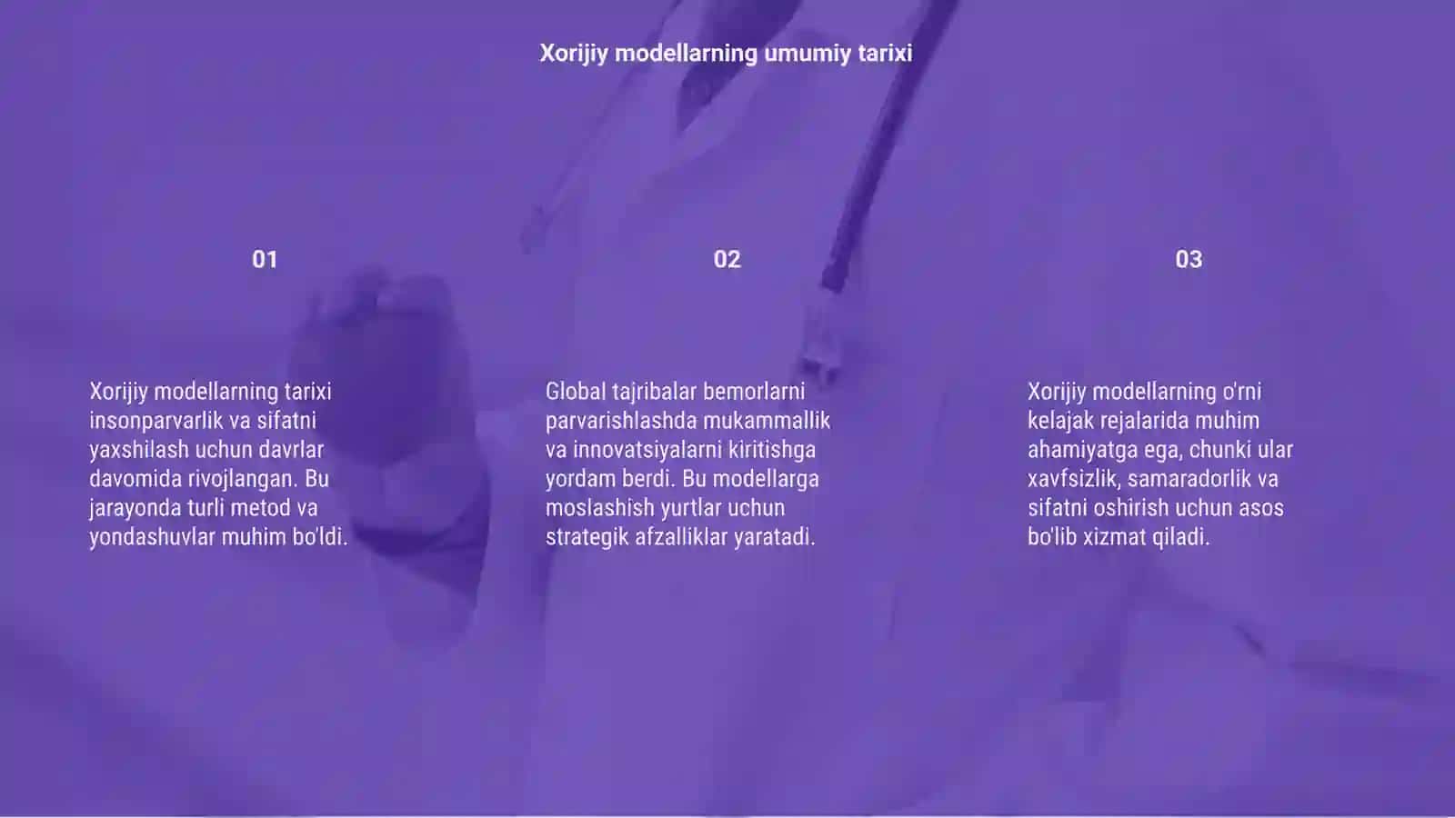 Xorijiy modellarning o'rni bemorlarni parvarishlashda 3