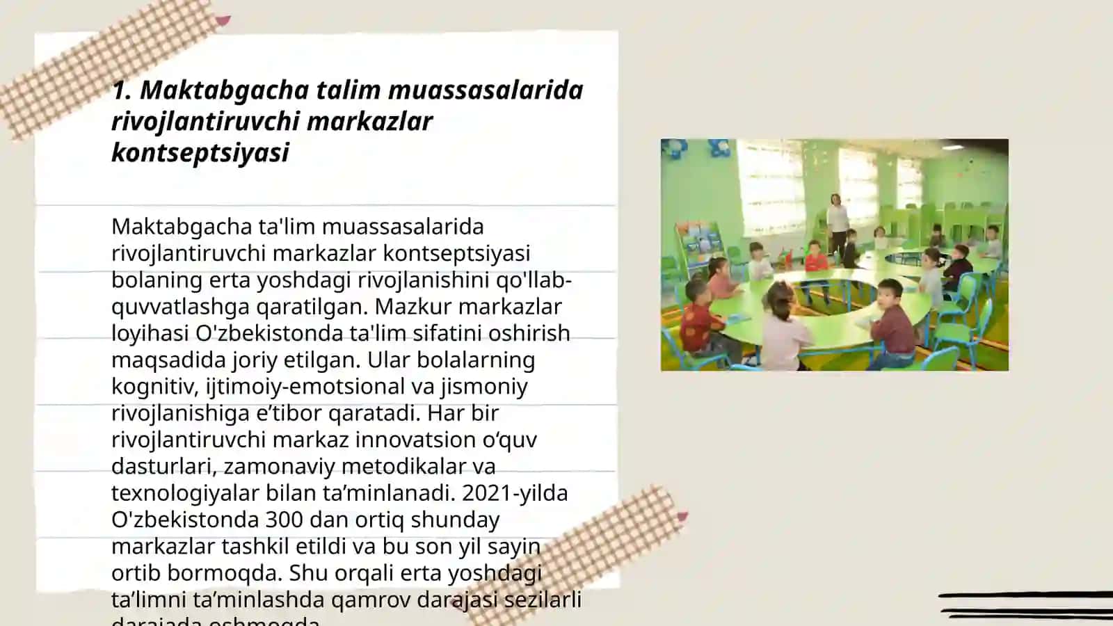 Maktabgacha talim tashkilotlarida rivojlantiruvchi markazlarni qurish 3