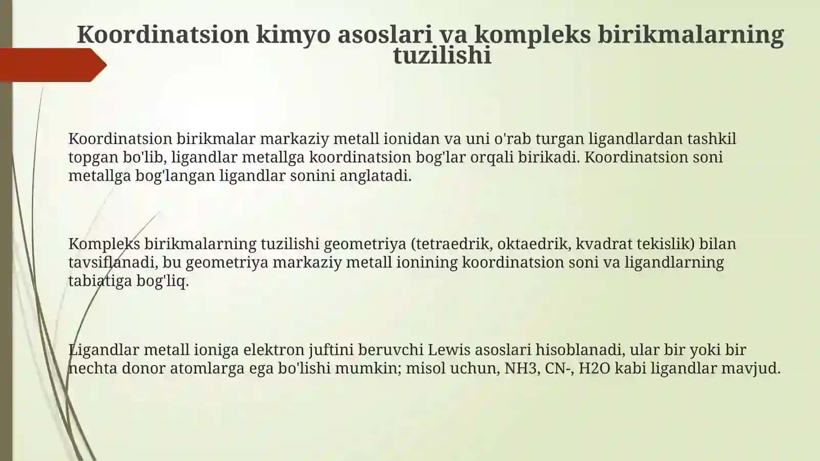 Murakkab birikmalardagi kimyoviy bogʻlanish tabiatini tushuntirish 3