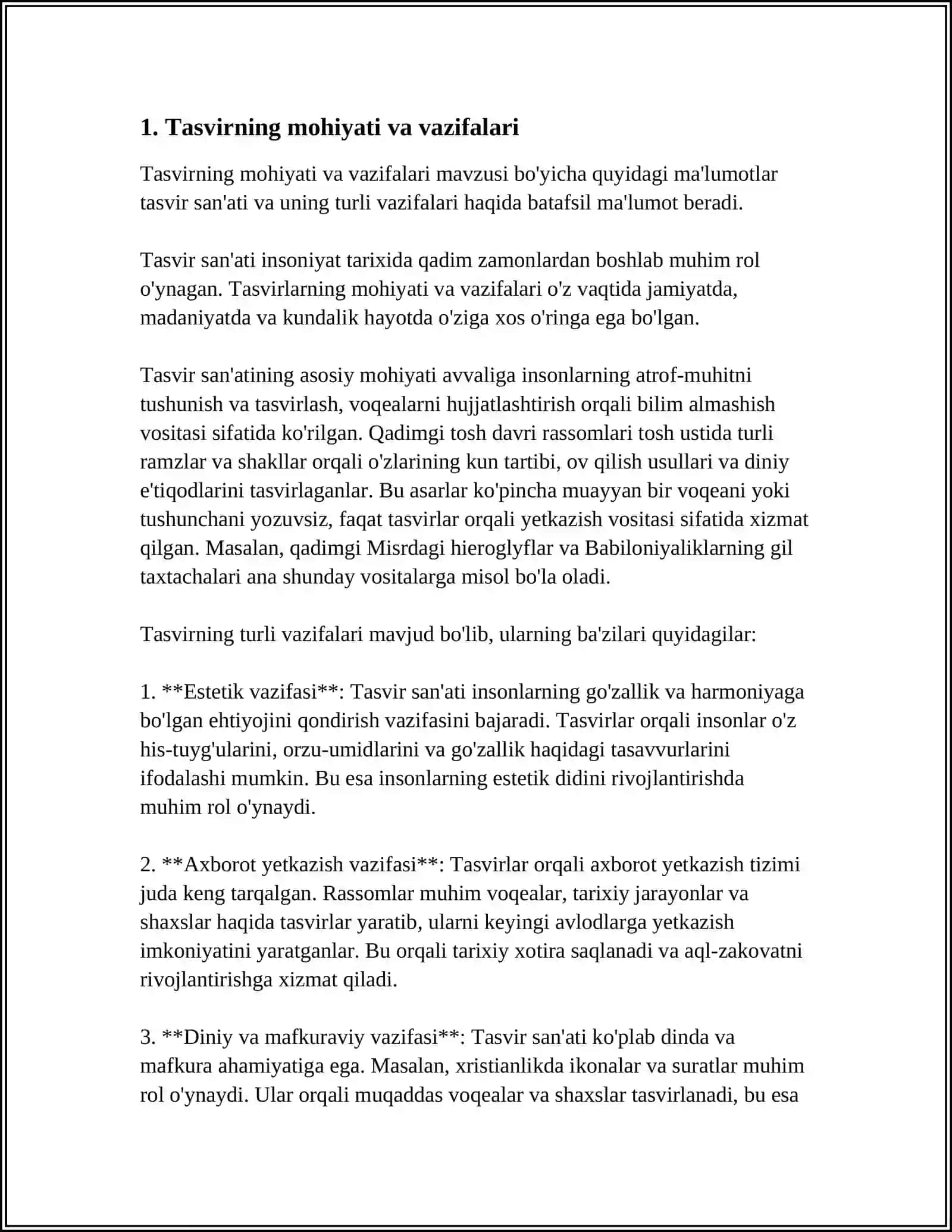 MATN TIPLARI: TASVIR, HIKOYA, MULOHAZA (MUTAXASSISLIKKA OID MATNLAR MISOLIDA) 3