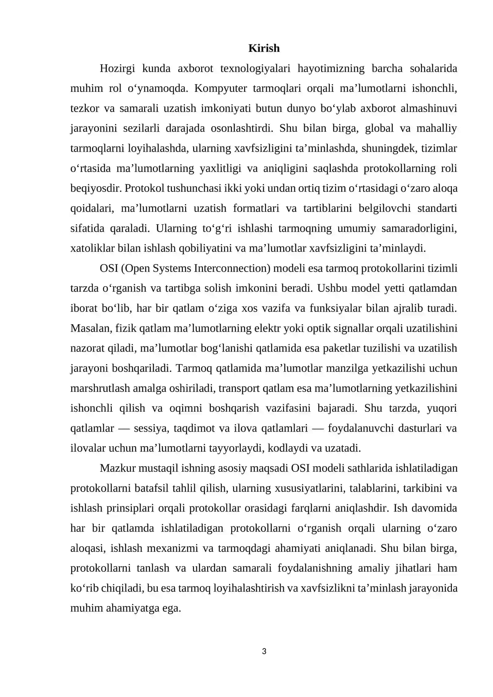 OSI modeli sathlarida foydalaniladigan protokollar orasidagi farqlar 3