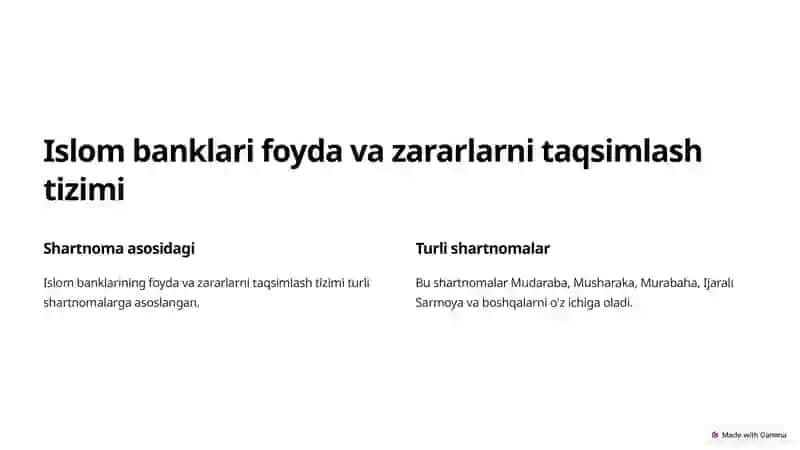 Islom Banklarida Foyda va Zararlarni Taqsimlash Bilan Bog'liq Shartnomalar 3