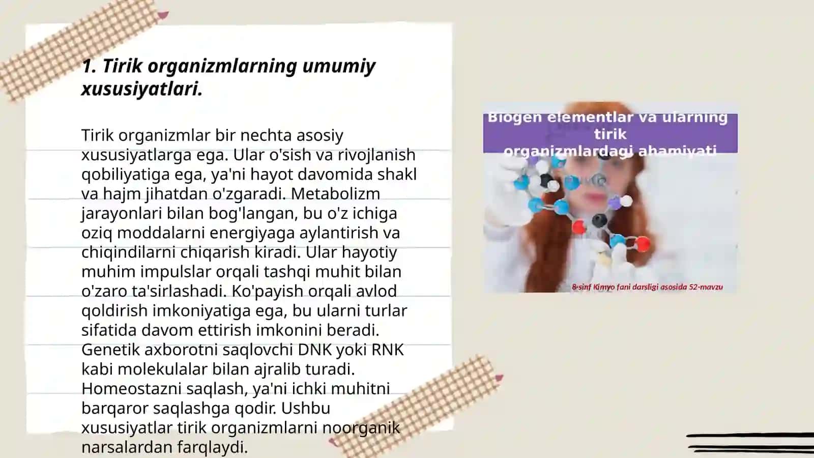 Tirik organizm (bakteriya, zamburugʻ, oʻsimlik, hayvon)larning xususiyatlari mavzusini oʻqitish metodikasi 3