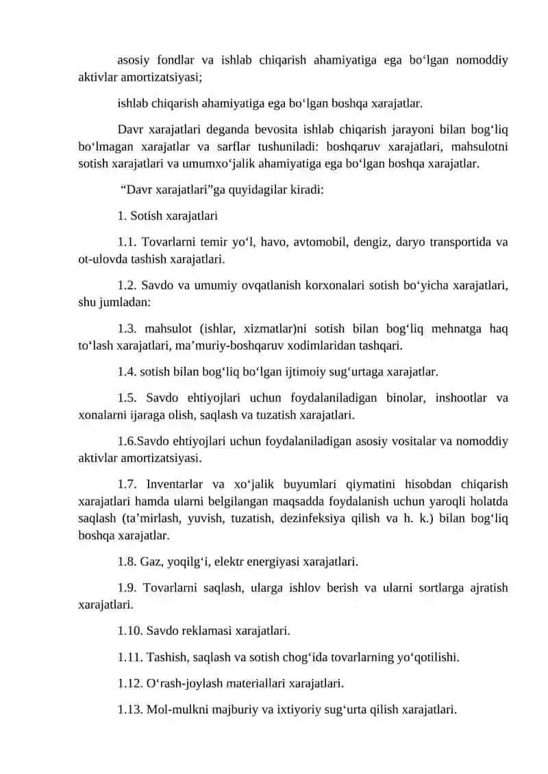 Mahsulotlar (ishlar xizmatlar)ni ishlab chiqarish va sotish harajatlarining tarkibi 3