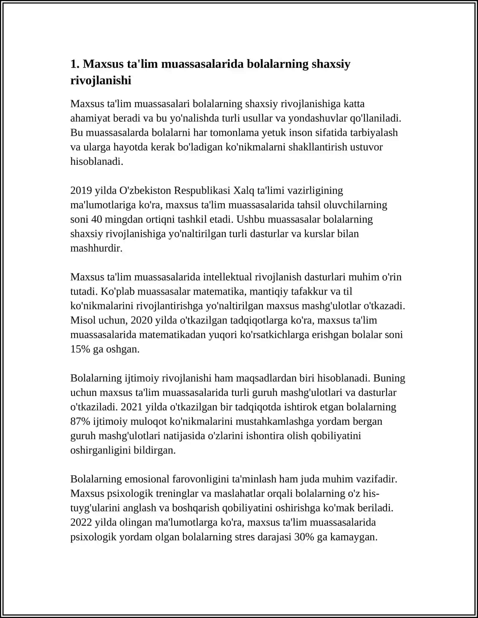 GOSPITAL TA'LIMNI AMALGA OSHIRISH JARAYONI ALOHIDA YORDAMGA MUHTOJ BOLALARNING SHAXSI RIVOJLANISHINING XUSUSIYATLARINI ANIQLASH 3