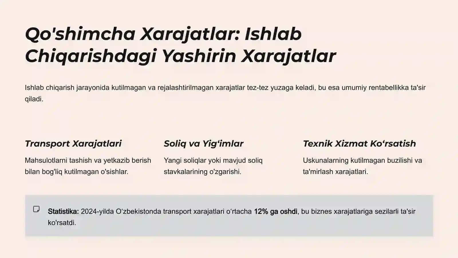 Narxlar, Qo'shimcha Xarajatlar, Foyda va Soliq Hisob-kitoblari 3