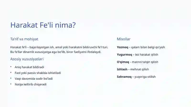 Harakat va Holat Fe'llari: Tilimizning Muhim Qismlari 3