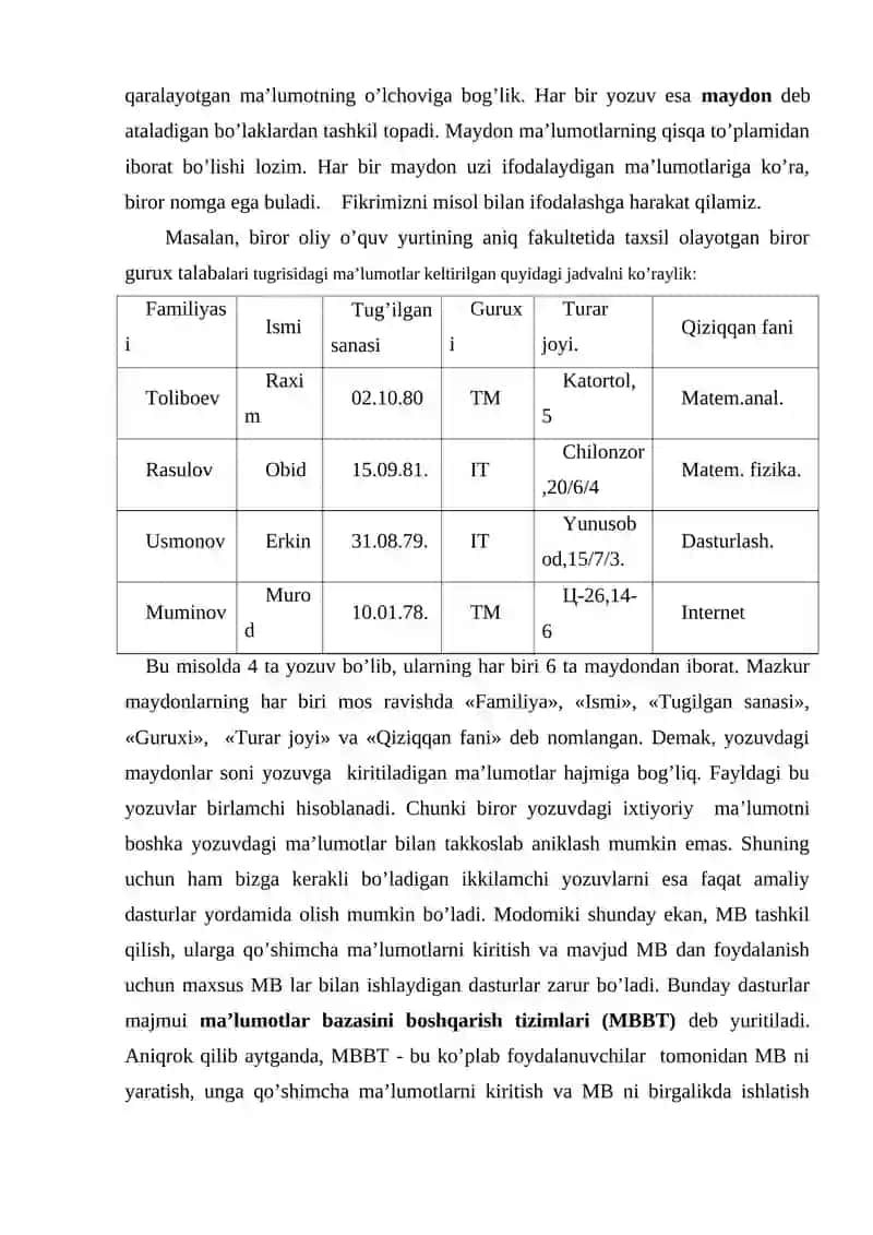 Ma’lumotlar bazasi (Information Database) 3