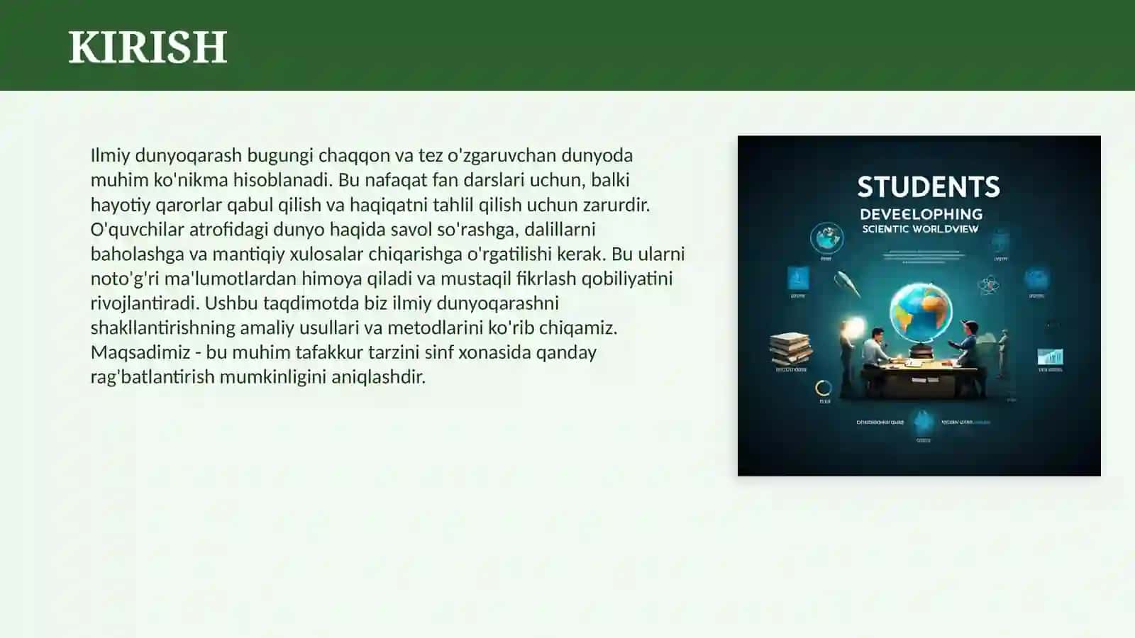 O’QUVCHILARDA ILMIY DUNYOQARASHNI SHAKLLANTIRISH 3