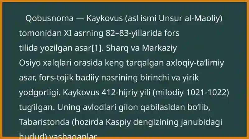 Kaykovusning ,,Qobusnoma'' asarida bola tarbiyasi 3
