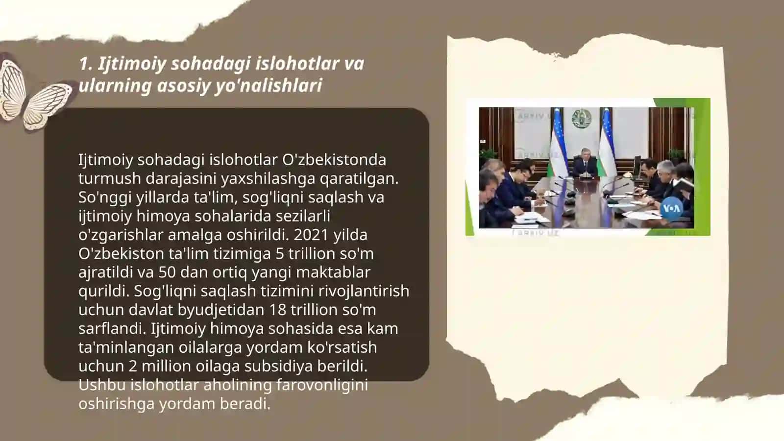Oʼzbekistonda ijtimoiy sohada amalga oshirilayotgan oʻzgarishlar mazmun mohiyati 3
