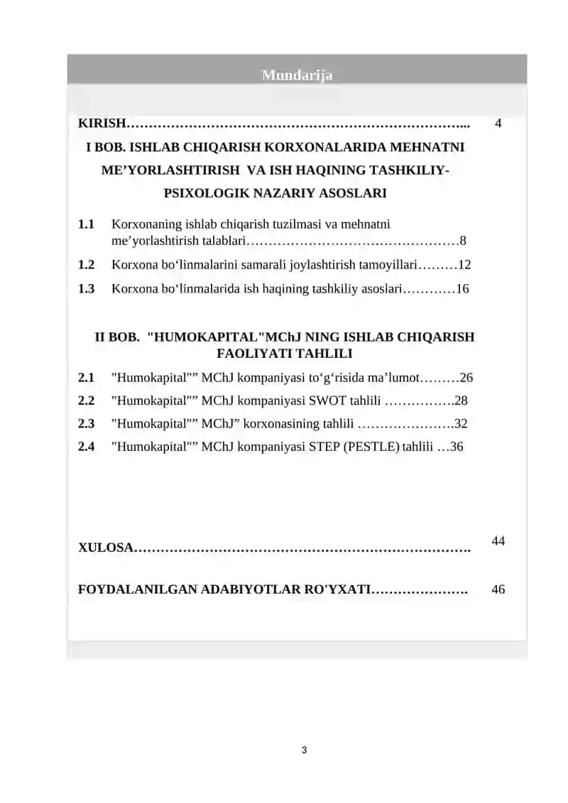 Ishlab chiqarish menejmenti kurs ishi 3