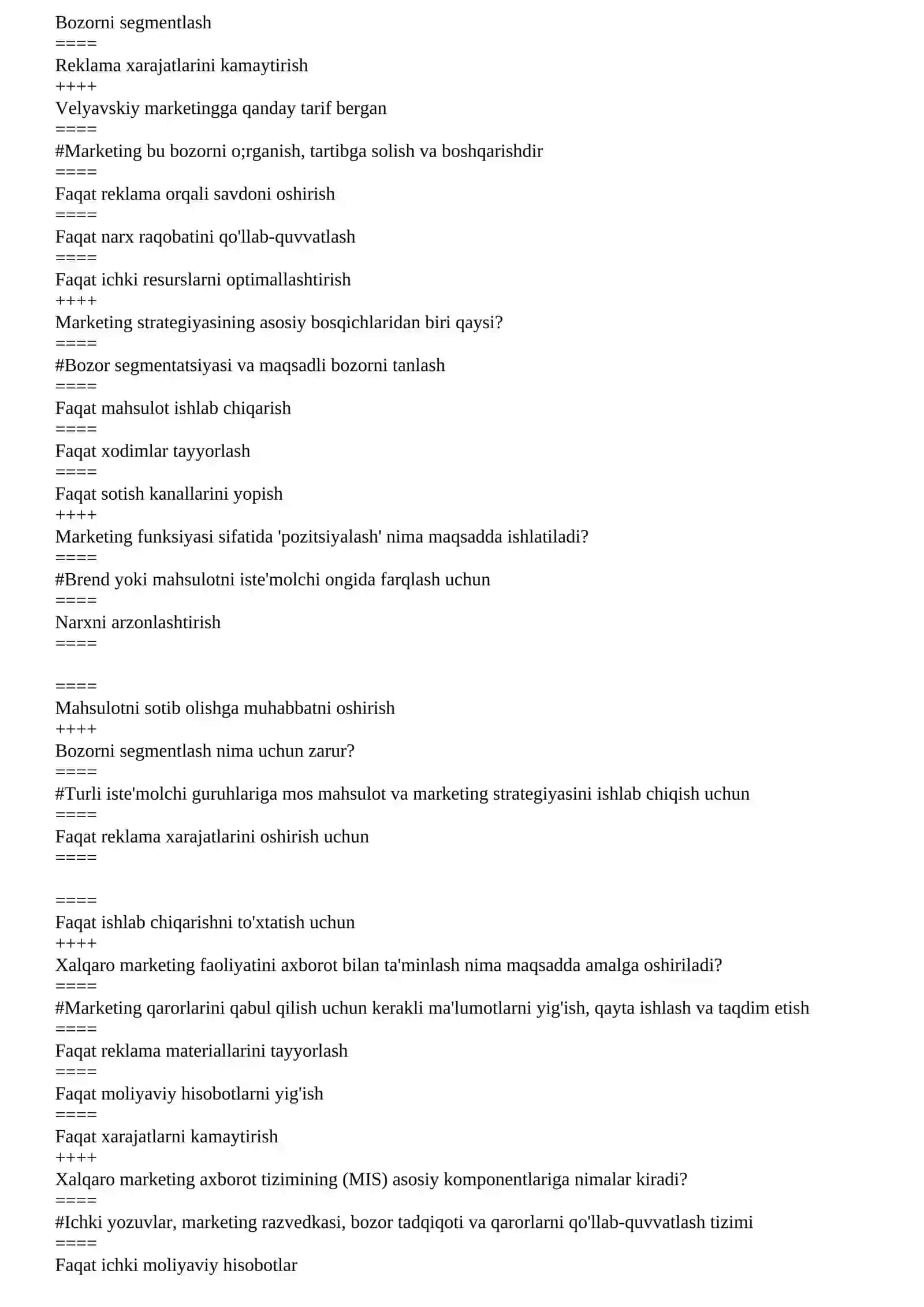 Xalqaro marketing test NAMUNA 3