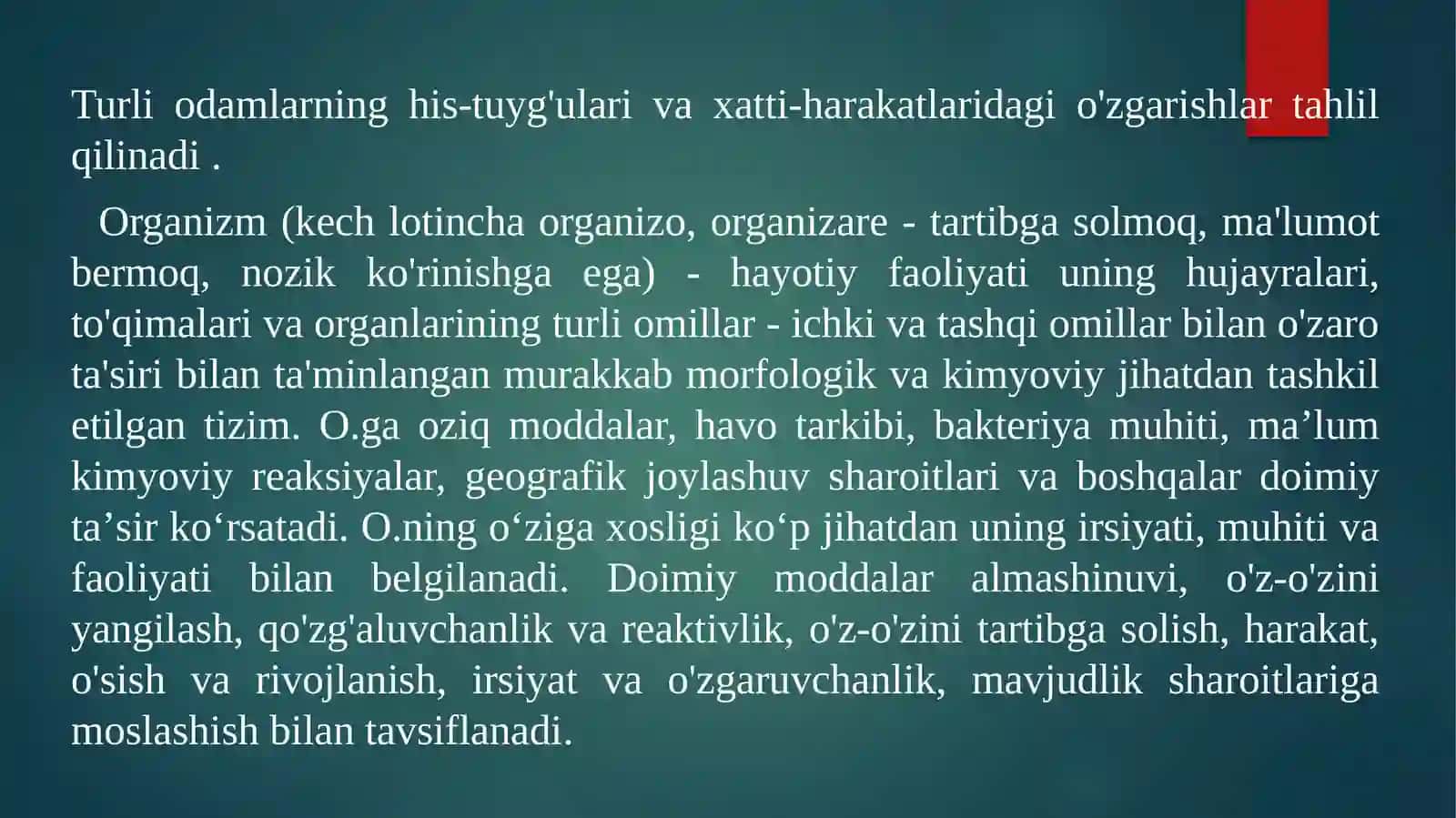 Organizmdagi kechadigan jarayonlarni tahlil qilish 3