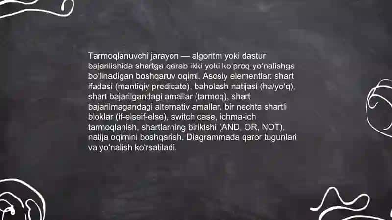 Tarmoqlanuvchi jarayonlarni tashkil etish(Algoritm va dastur). 3