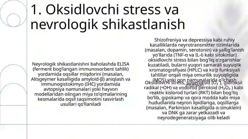 Ruxiy va asab tizimi kasalliklarini kelib chiqish mexanizmlarining biokimyoviy aniqlash yoʻllari 3