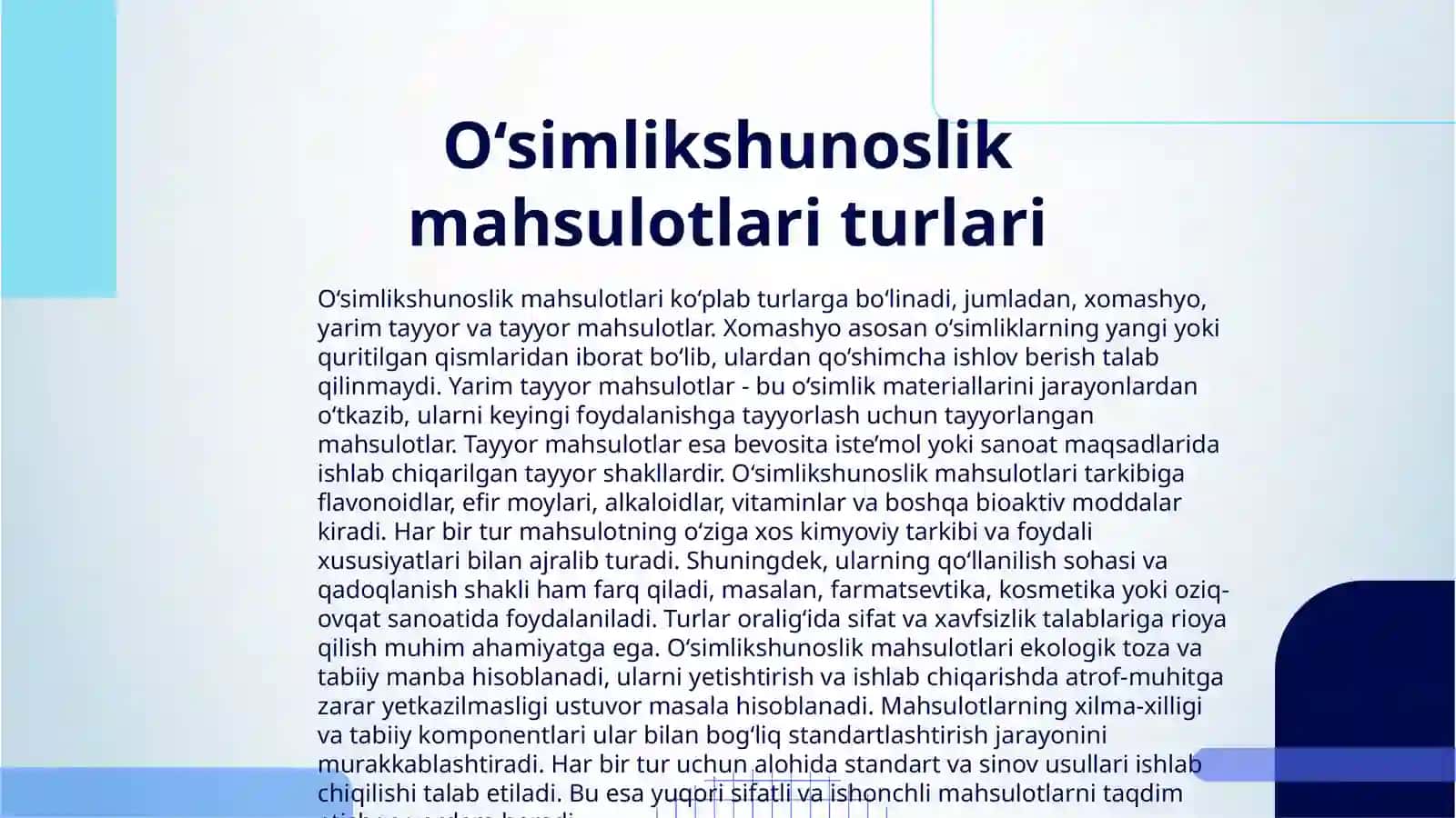 O‘SIMLIKSHUNOSLIK MAHSULOTLARINI STANDARTLASHTIRISH 3