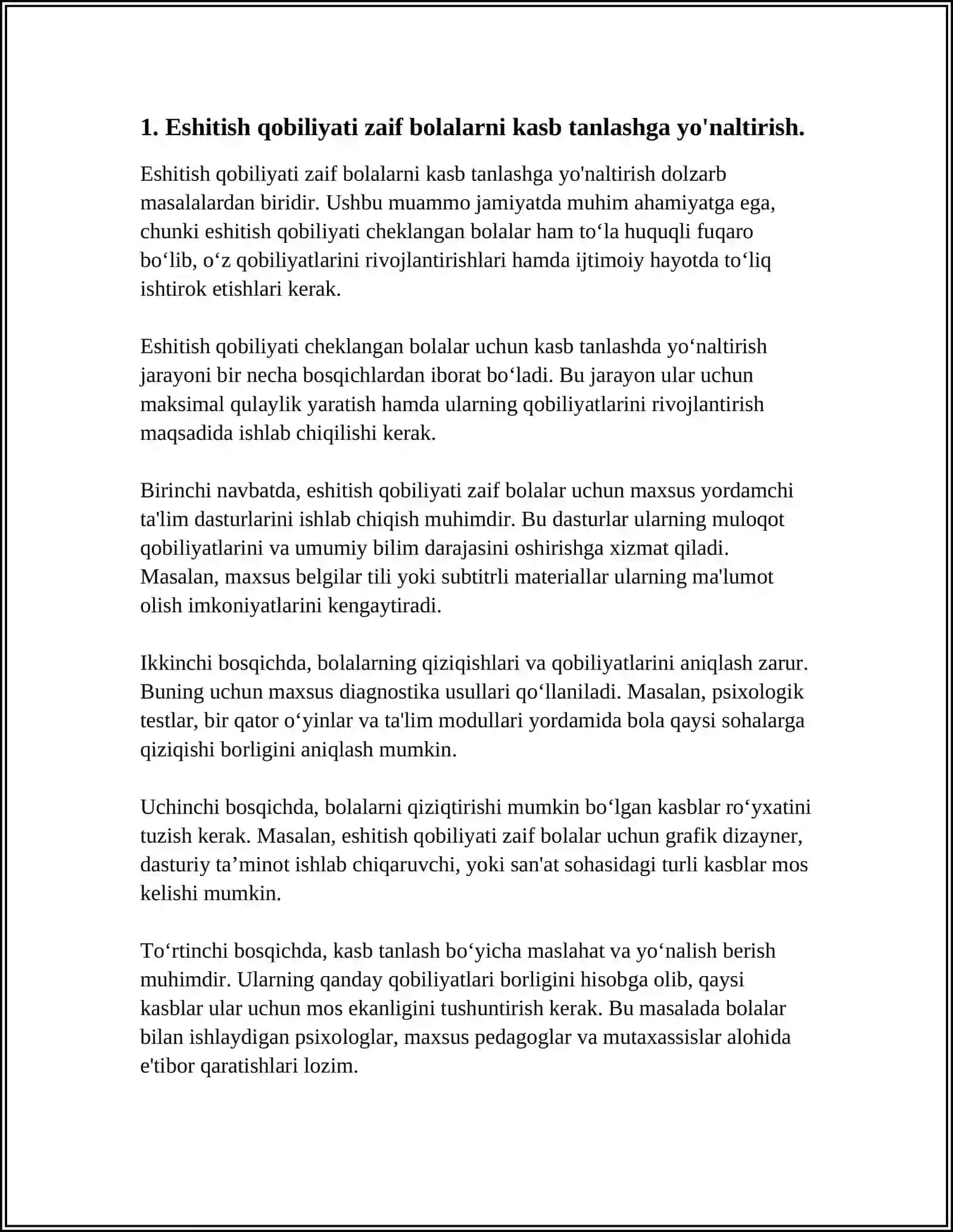 ESHITISHIDA NUQSONI BOLGAN BOLALARNI KASBGA YONALTIRISH 3