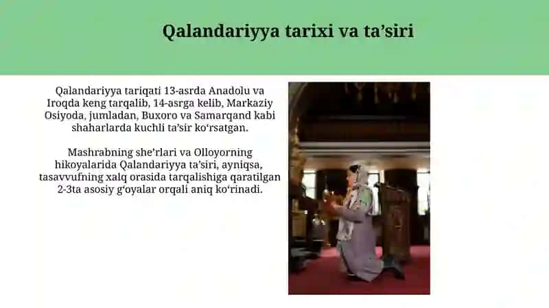 Tasavvuf.Mashrab va Soʻfi Ollohyor ijodida qalandariylik 3