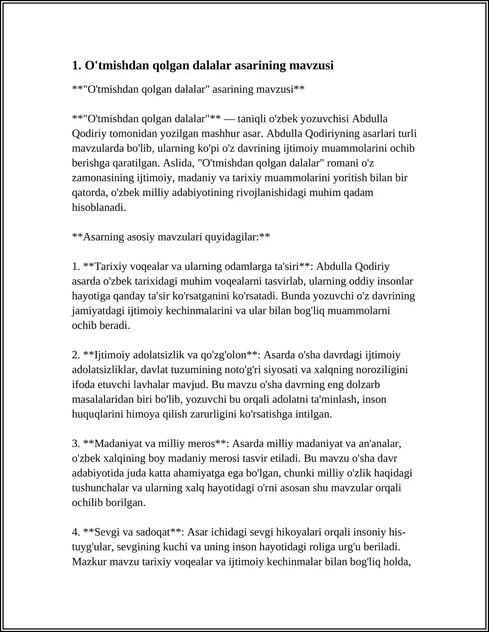 O'tmishdan Qolgan Dalalar Asari Asosida Referat 3