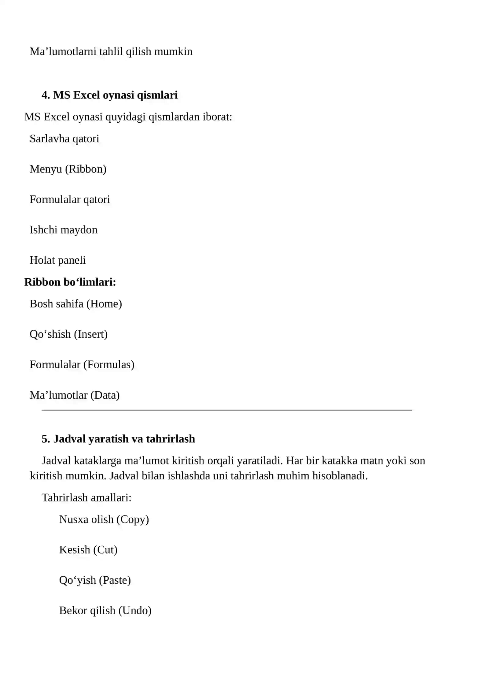 MS Office dasturlarida elektron jadvallar, tahlillar yuritish, diagrammalar hosil qilish 3