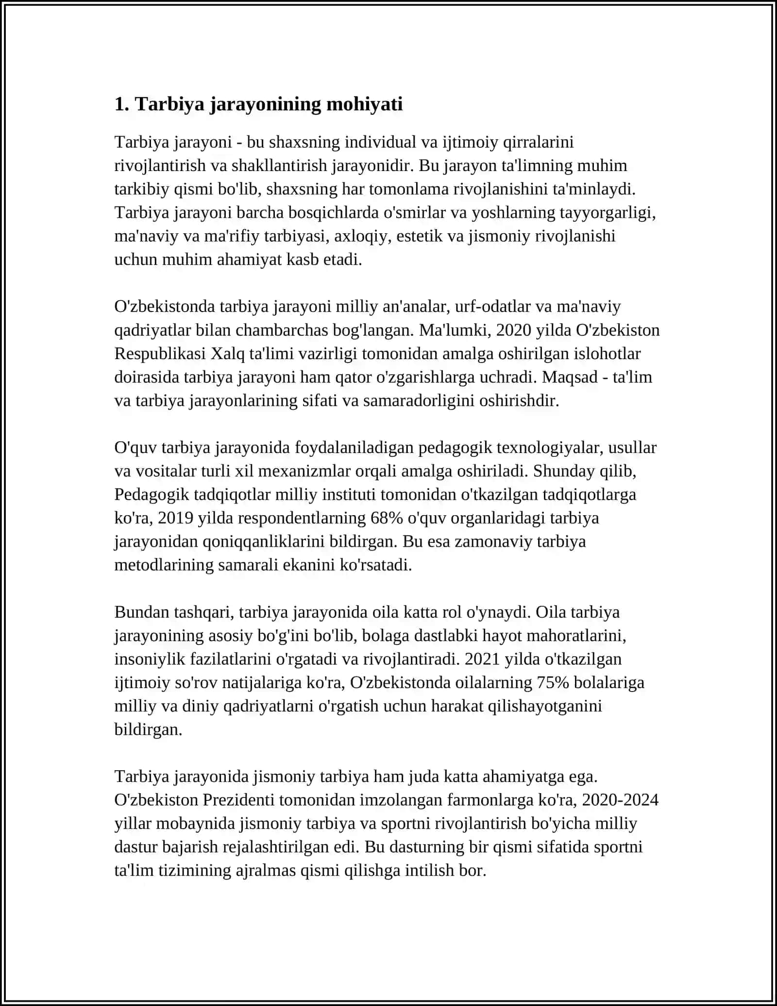 TARBIYA JARAYONINING MOXIYATI,MAZMUNI,TARBIYA TAMOYILLARI VA METODLARI 3