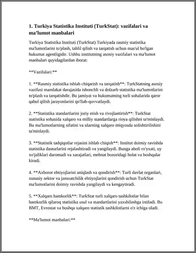 STATISTIKA FANIDAN TURKIYA STATISTIKASI HAQIDA MAʼLUMOT 15 BETLI 3