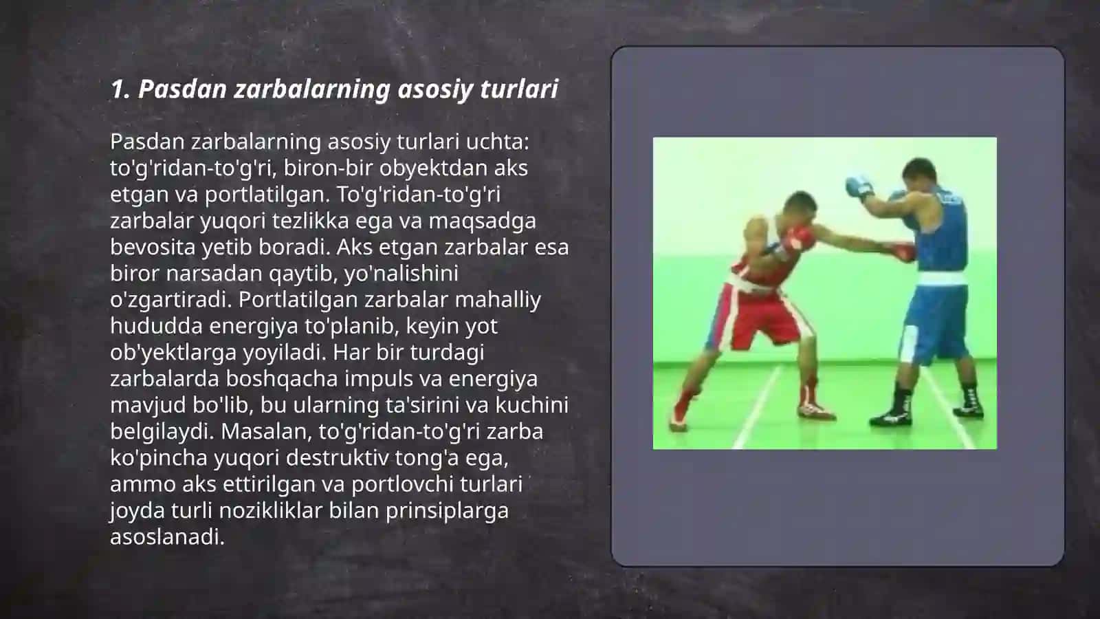 Pasdan zarbalar va ularni takomillashtirish usuliyati boksda 3