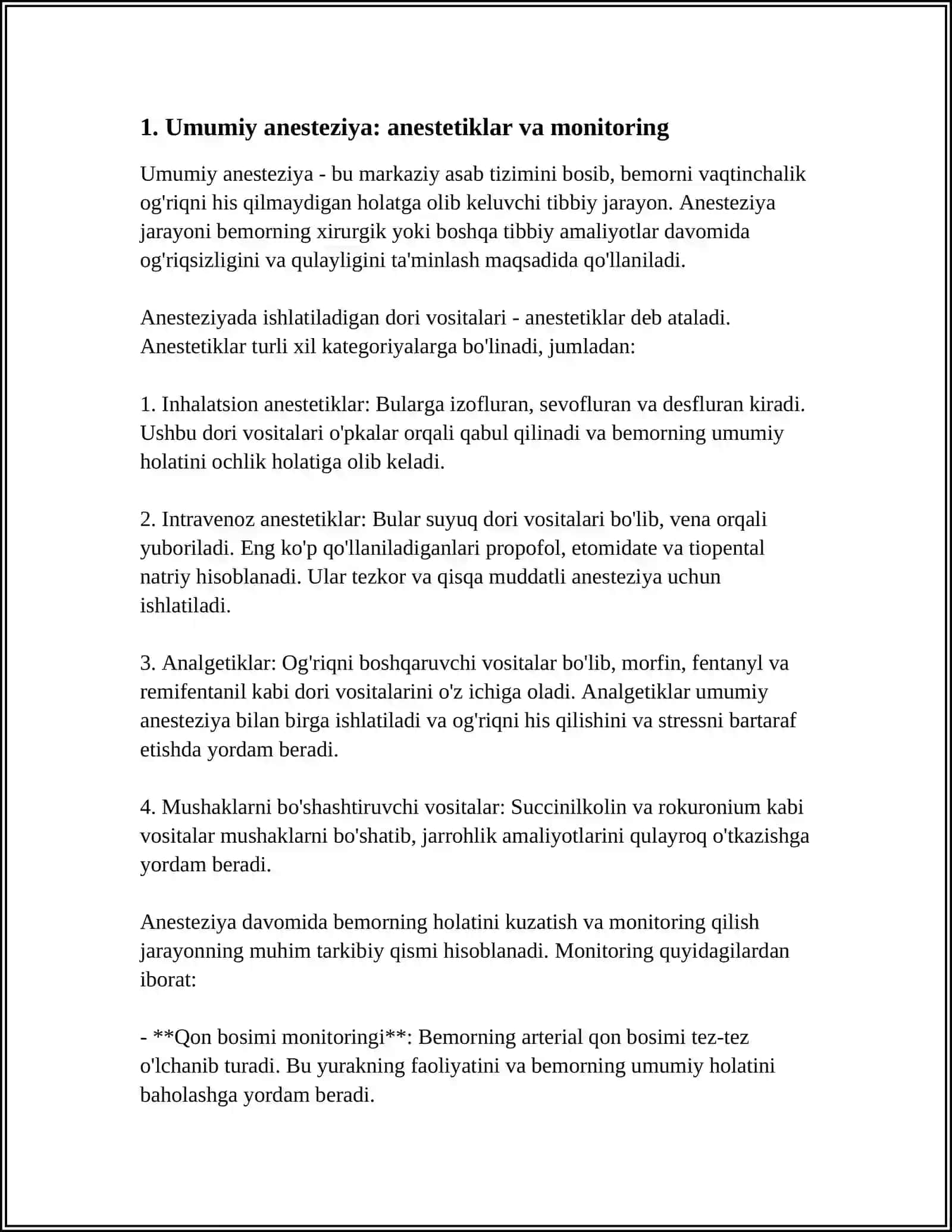 АNESTEZIOLOGIYA VA REANIMATOLOGIYA MUSTAQIL ISH 3
