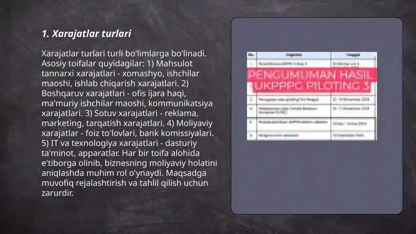 Xarajatlar turlari 3