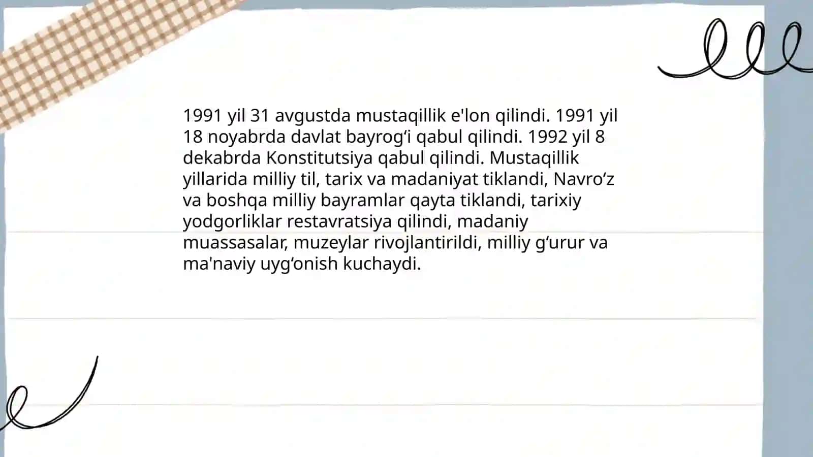 Mustaqillik yillarida O'zbekistondagi ma'naviy va madaniy taraqqiyot 3