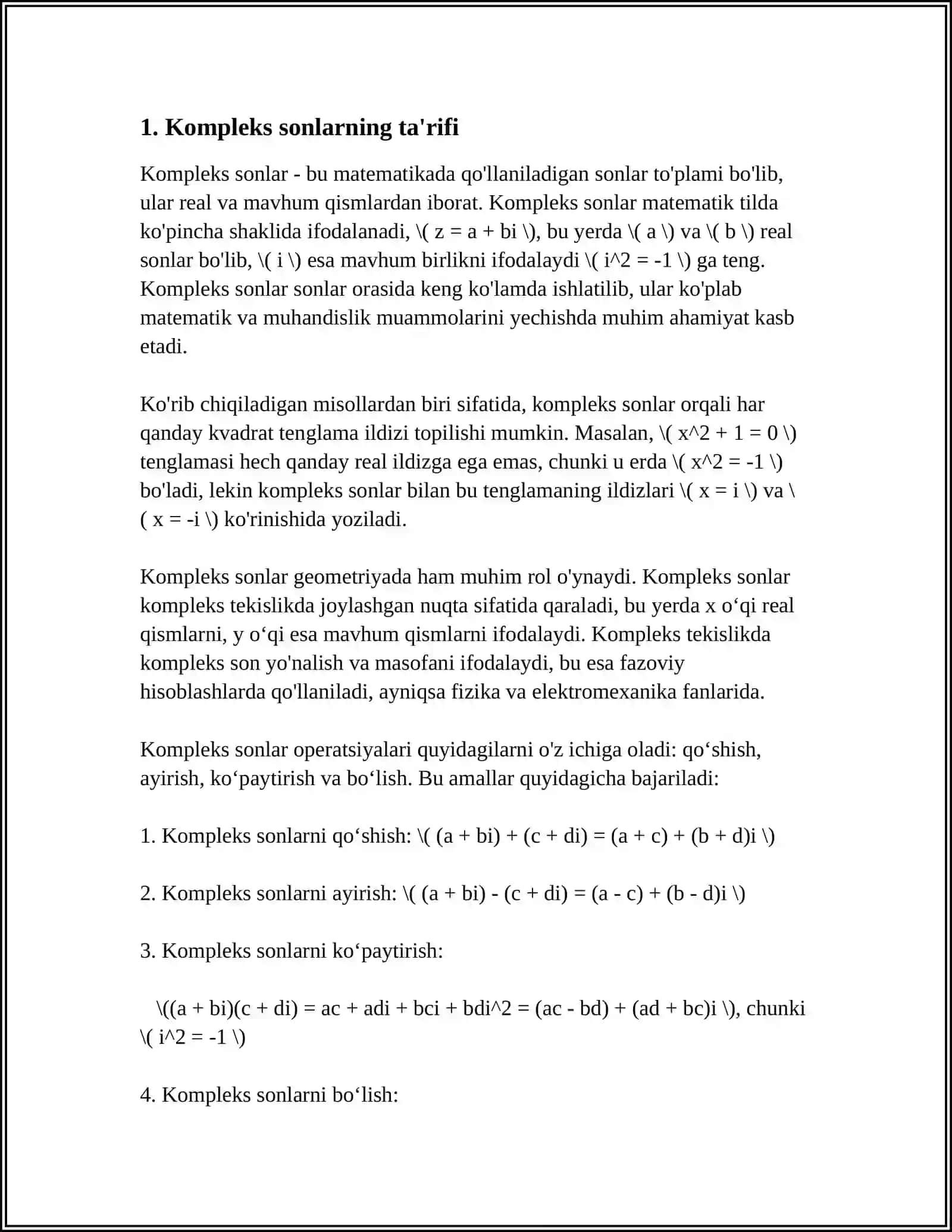 KOMPLEKS SONLAR 3