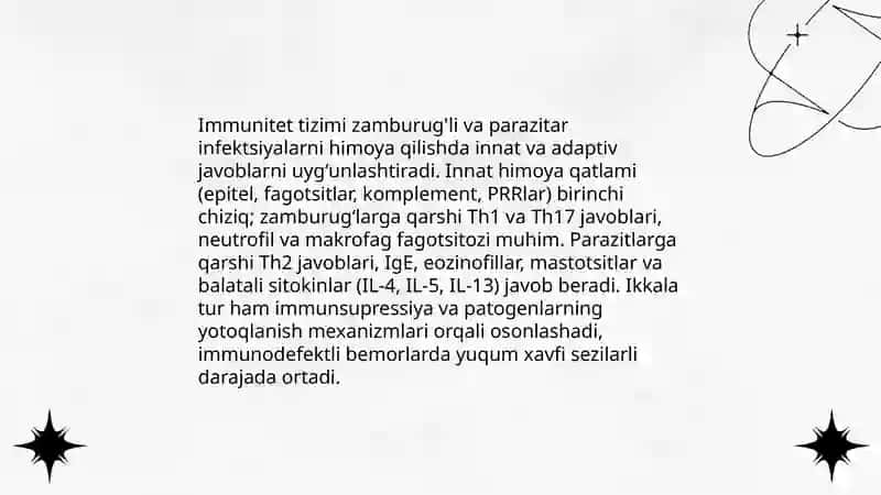 Immunitet tizimi faoliyati bilan zamburuğli va parazitar kasalliklar kelib chiqishidagi bog'liqliklar 3