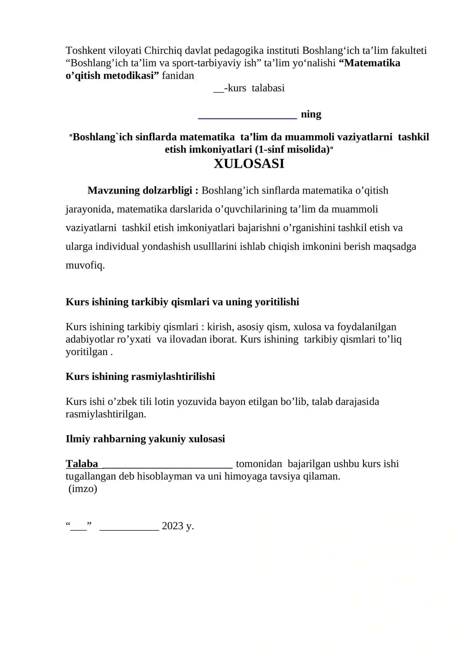 Boshlang`ich sinflarda matеmatika ta’lim da muammoli vaziyatlarni tashkil etish imkoniyatlari (1-sinf misоlida) 3