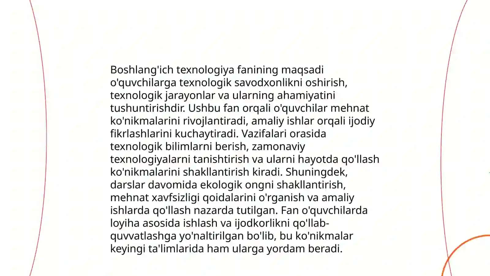 Boshlang'ich sinf texnologiya fanidan qo'yiladigan talablar 3