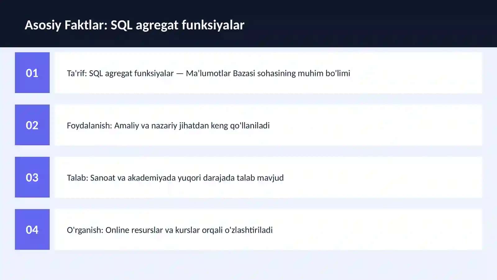 SQL agregat funksiyalar 3