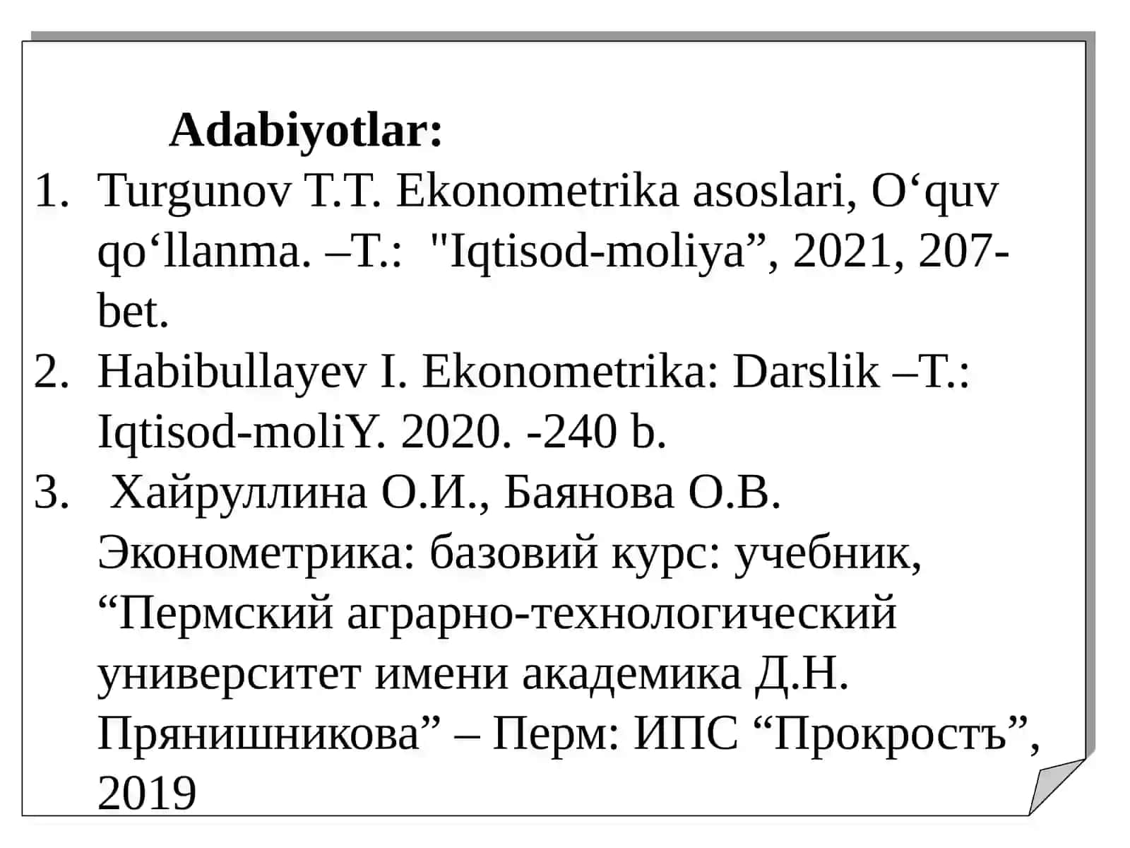 IQTISODIY KО‘RSATKICHLARNI PROGNOZLASHDA EKONOMETRIK MODELLARDAN FOYDALANISH 3