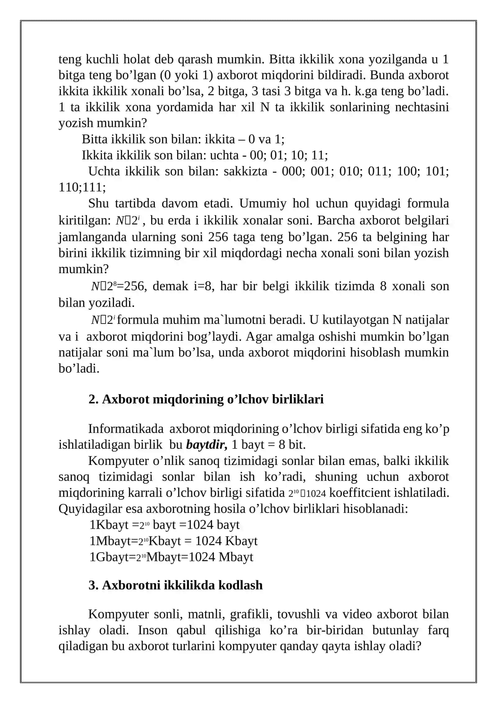 Kompyuterda axborotni qayta ishlashning arifmetik asoslari 3