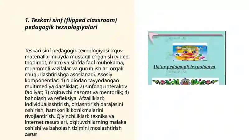 Teskari sinf (flipped classroom) pedagogik texnologiyalari 3