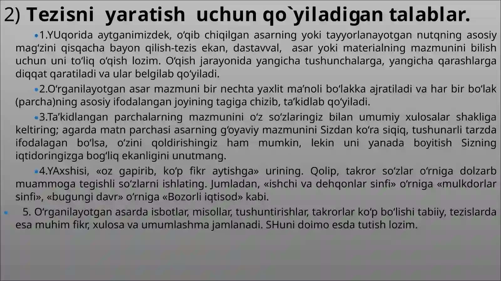 T E Z I S. Tezis turlari 3