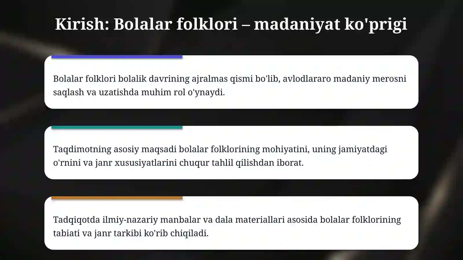 Bolalar folklori haqida tushuncha. Bolalar folklori  tabiati va janr tarkibi 3