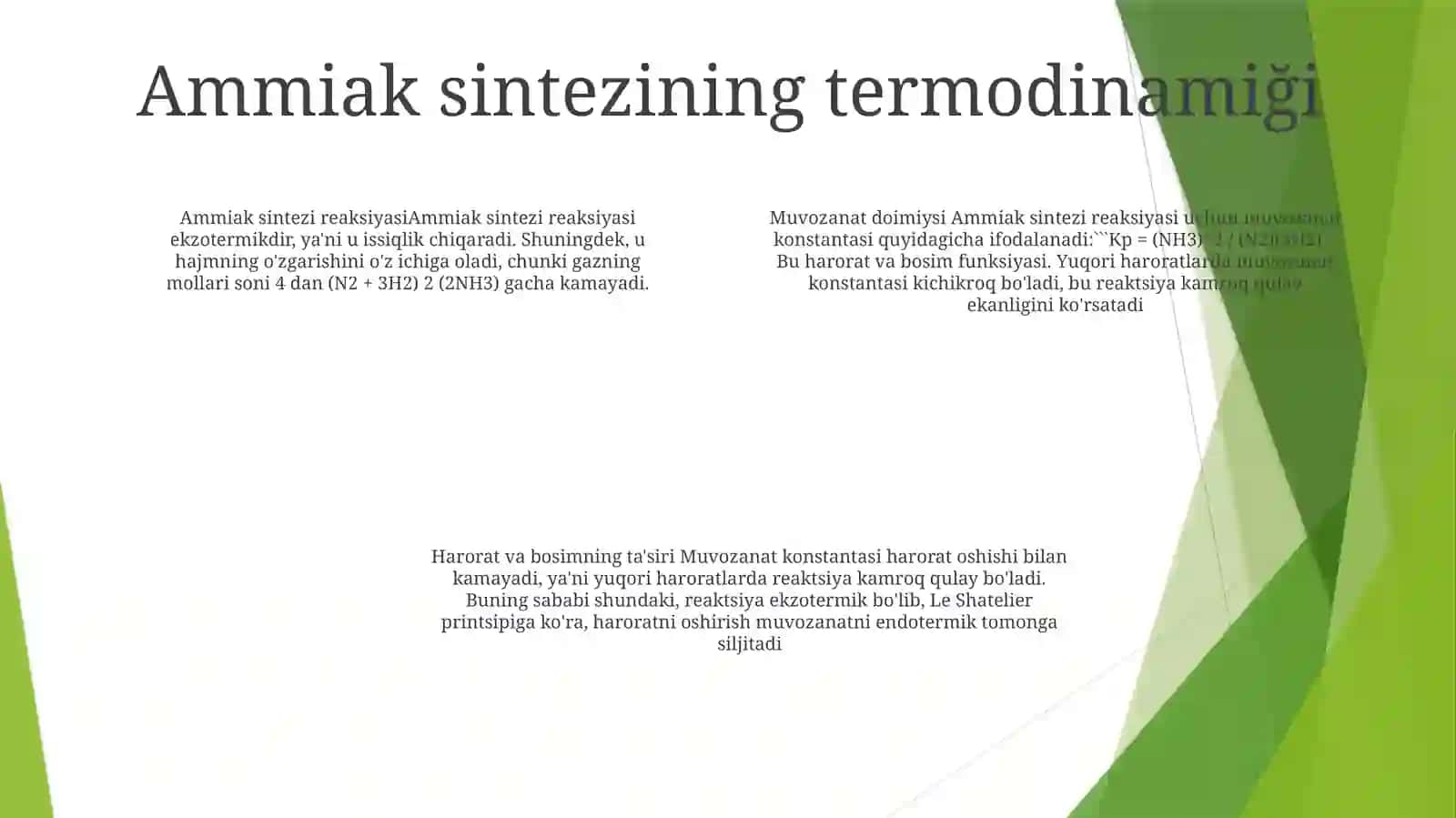 Ammiak Sintezi Jarayonining NazariyAsoslari 3