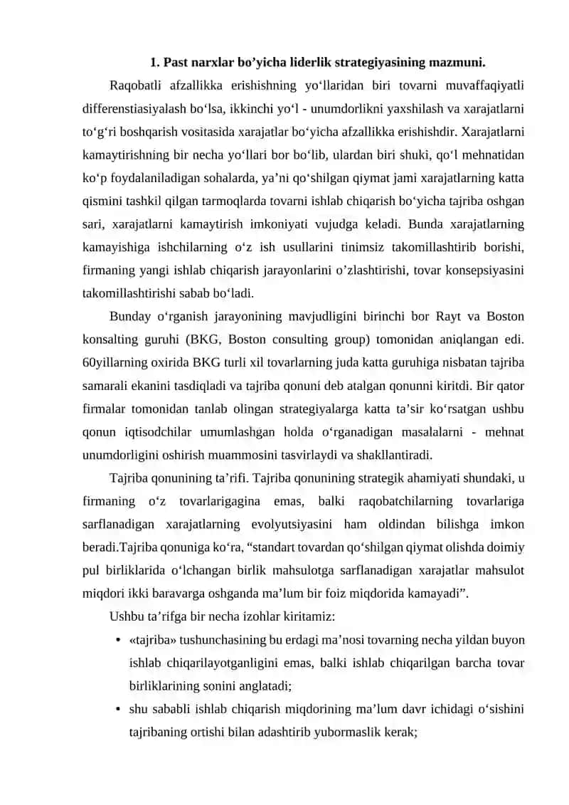 Past narxlar bo’yicha liderlik strategiyasi 3