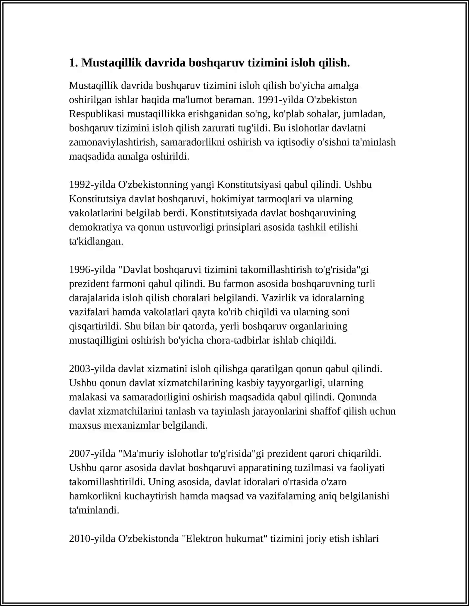 MUSTAQILLIK YILLARIDA DAVLAT BOSHQARUVI TIZIMIDA AMALGA OSHIRILGAN ISLOHOTLAR 3